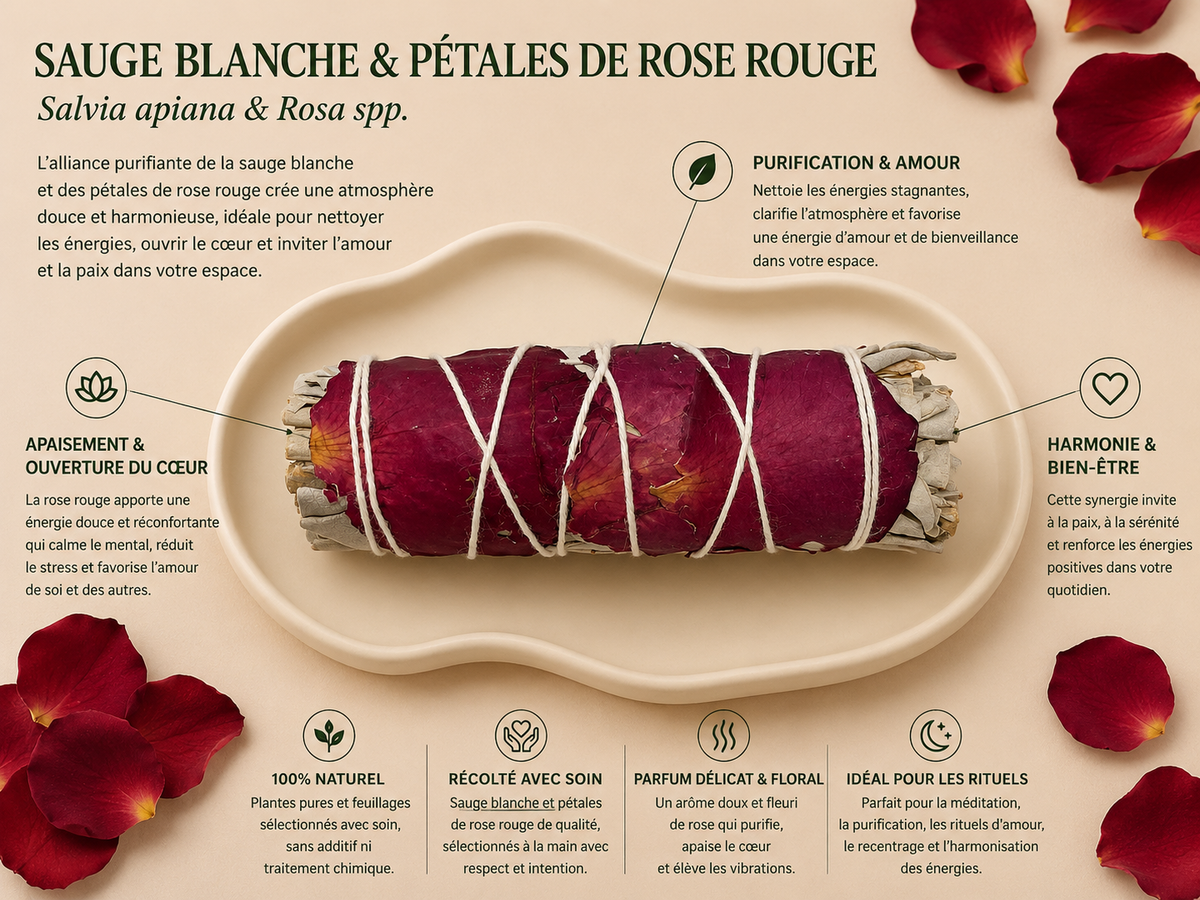 Sauge Blanche & Pétales de Rose Rouge